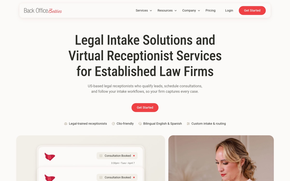 Back Office Betties homepage