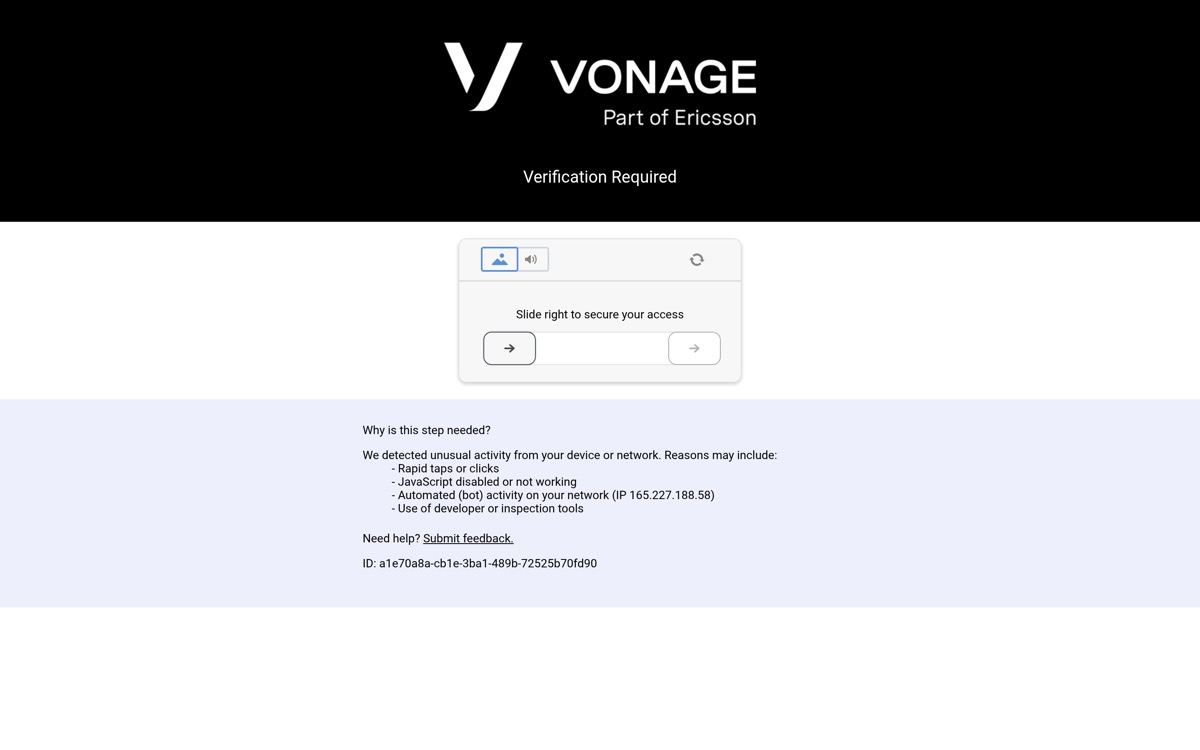 Vonage homepage